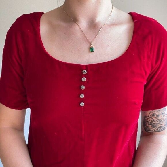 Vintage 90s Womens Red Velvet Vamp Holiday Cocktail Christmas Mini Dress Sz S - Picture 6 of 7